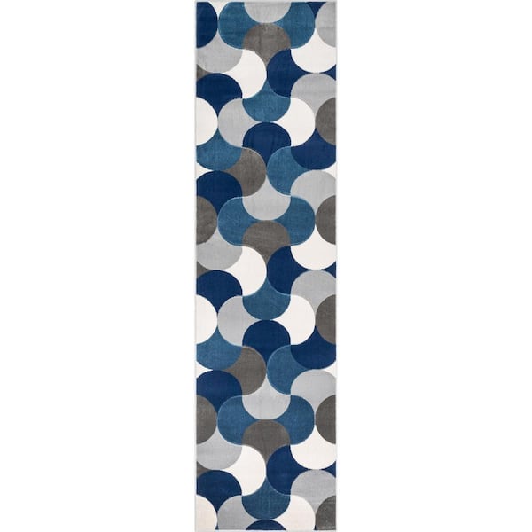Blue 2 ft. 7 in. x 9 ft. 10 in. Good Vibes Helena Modern Geometric Runner Area Rug