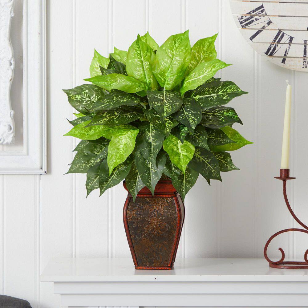23-Inch Green Dieffenbachia Silk Plant with Decorative Vase
