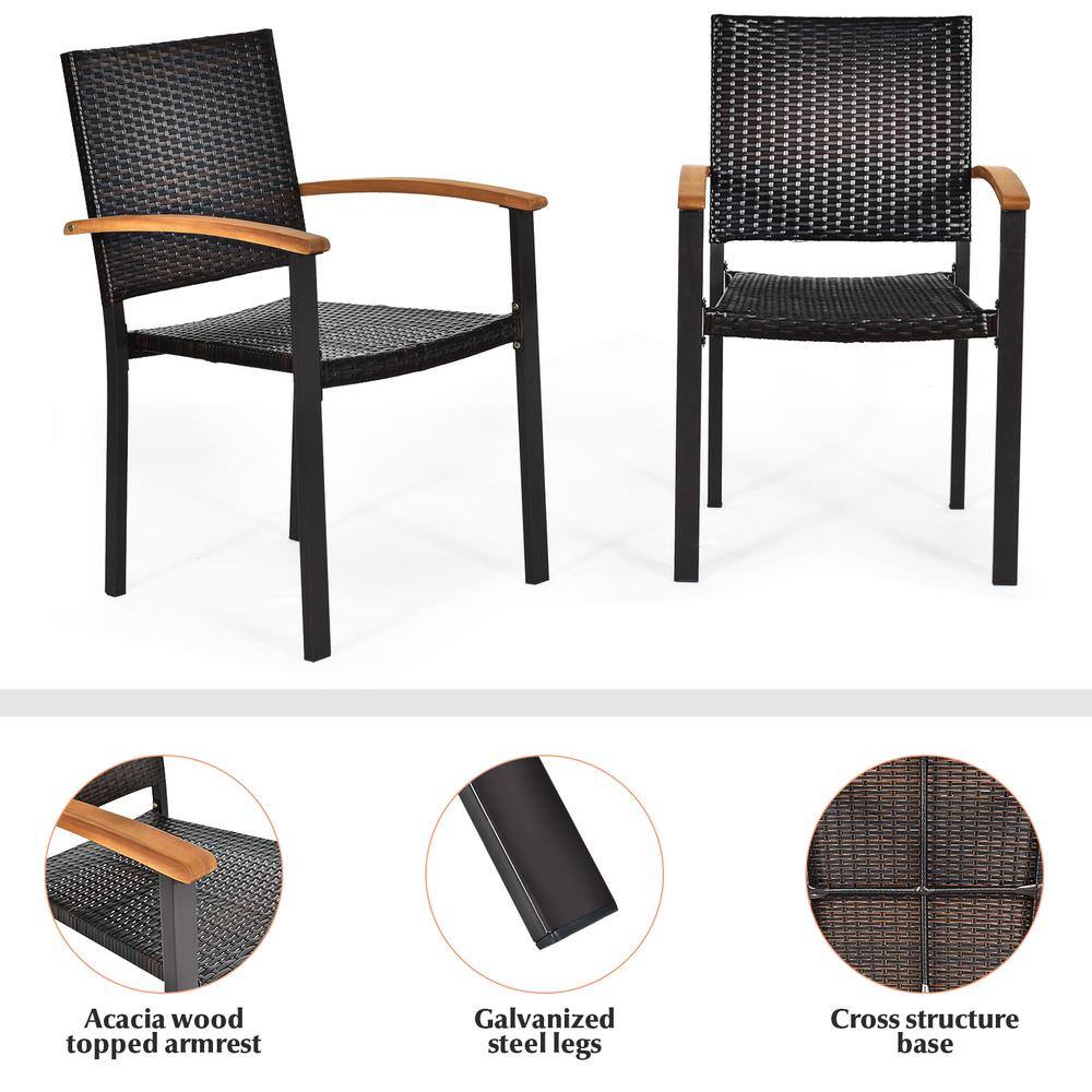 Rustic Wicker Dining Armchair with Cushions and Acacia Wood Armrests