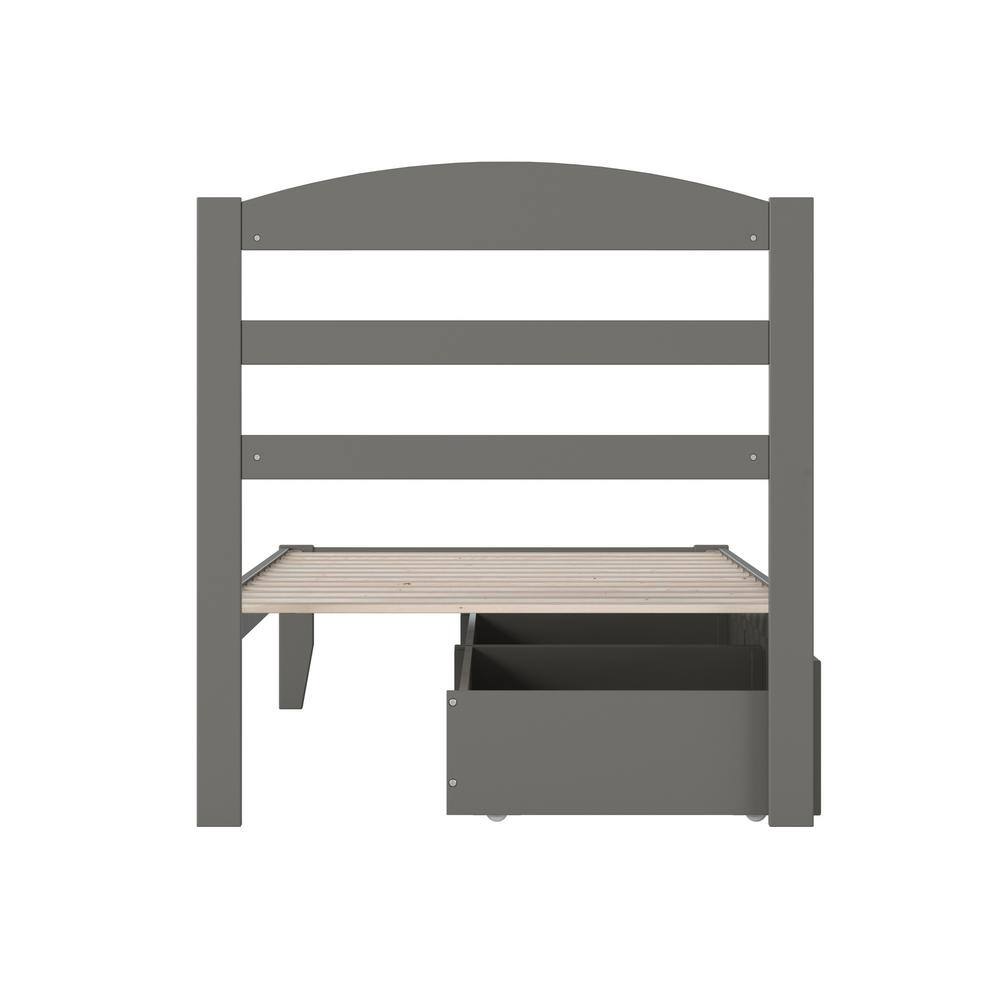Gray Twin Platform Bed with Storage Drawers and Headboard