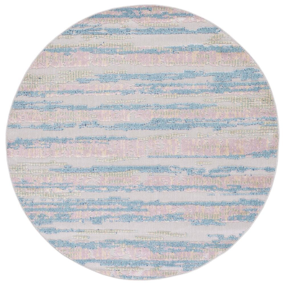 Cabana Aqua/Pink 7 ft. x 7 ft. Abstract Striped Indoor/Outdoor Round Area Rug price history on PriceWatchPro
