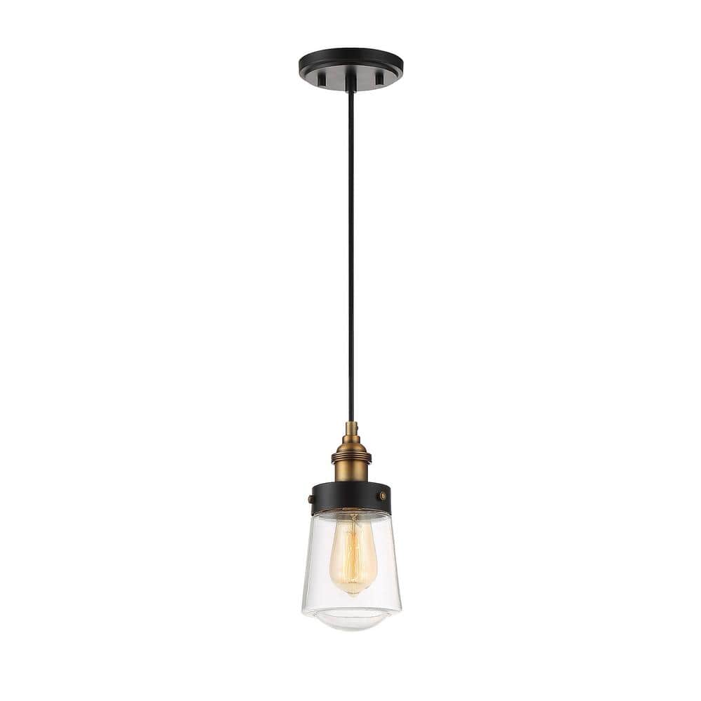 Macauley 4.75 in. W x 39.75 in. H 1-Light Vintage Black with Warm Brass Mini-Pendant with Clear Glass Shade price history on PriceWatchPro