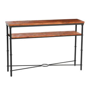 Saratoga 48 in. 2-Tier Warm Walnut Rustic Solid Wood Console Table with Iron Frame