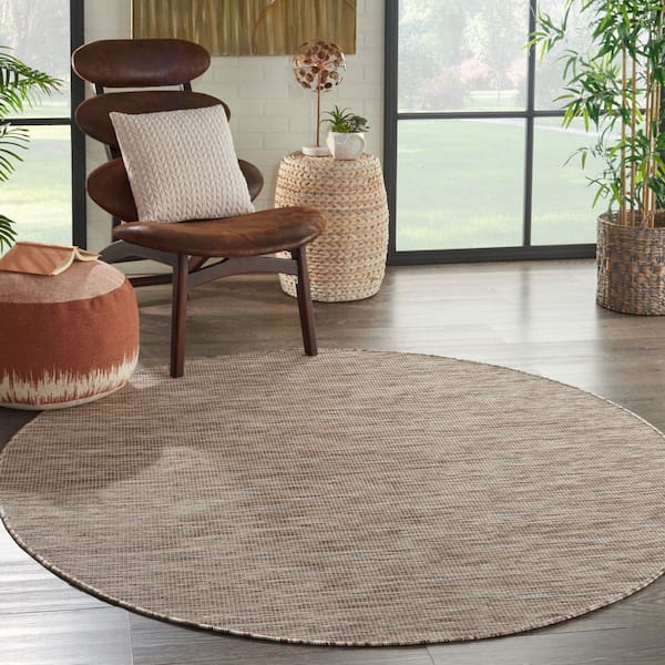 Positano Beige 6 ft. x 6 ft. Round Solid Modern Indoor/Outdoor Patio Area Rug