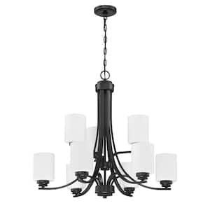 Bolden 9-Light Flat Black Finish w/Frost White Glass Transitional Chandelier for Kitchen/Dining/Foyer No Bulb Included