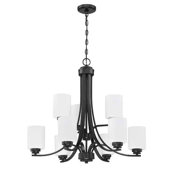 CRAFTMADE Bolden 9-Light Flat Black Finish w/Frost White Glass Transitional Chandelier for Kitchen/Dining/Foyer No Bulb Included