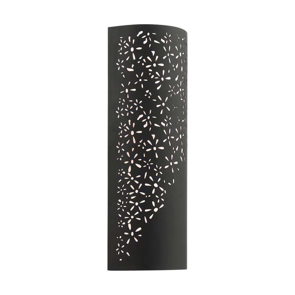 Noria Organic Laser Cut Black Steel 2-Light Sconce with Off-White Linen Shade