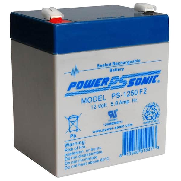 Power-Sonic 12-Volt 5 Ah F2 Terminal Sealed Lead Acid (SLA) Rechargeable Battery