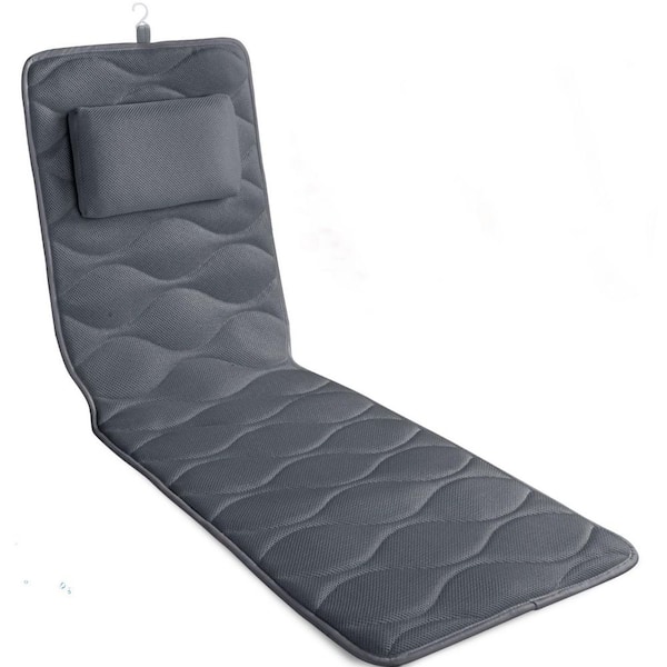 17-Suction Cup Bath Pillow with Laundry Bag 51x16 Grey Ergonomic Head Neck Shoulder Back Support for Tubs Spa Pools