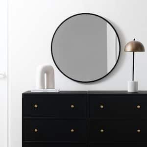 Medium Round Black Hooks Contemporary Mirror (28 in. H x 28 in. W)