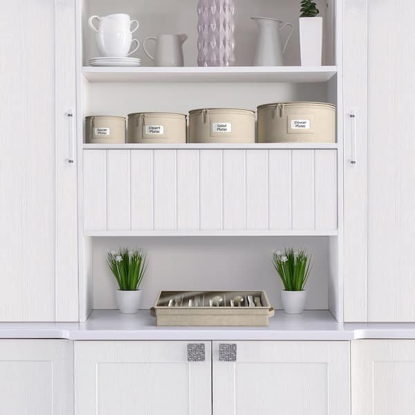 Beige Fabric Dinnerware Storage, 9 in. x 6 in. China Plate Container Organizer for Salad Plate with Lid, 1-Piece