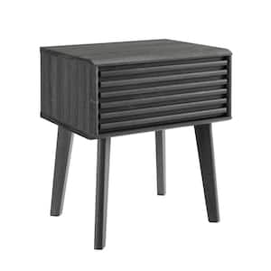 Render 19 in. Charcoal Short Rectangular Wood End Table with Tapered Wood Legs