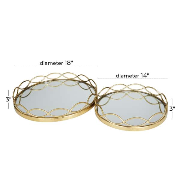Litton Lane Brass Aluminum Nesting Decorative Tray with Gold Handles (Set  of 2) 043819 - The Home Depot