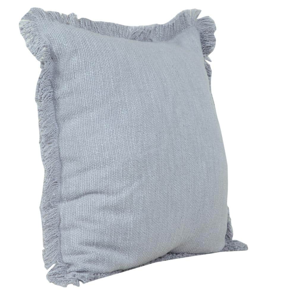 Coastal Charm 20" x 20" Gray Cotton Fringed Throw Pillow