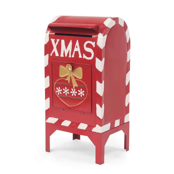 26 in. Other Red Iron Christmas Mailbox Centerpiece with Classic Festive Design