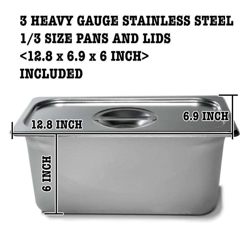 Commercial Grade Stainless Steel 3-Section Food Warmer with Tap