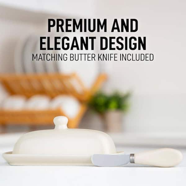 Lynzavix 1.5 oz. Ivory Porcelain Butter Dish with Knob Handle