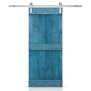 Mid-bar Series 24 in. x 84 in. Pre-Assembled Ocean Blue Stained Wood Interior Sliding Barn Door with Hardware Kit