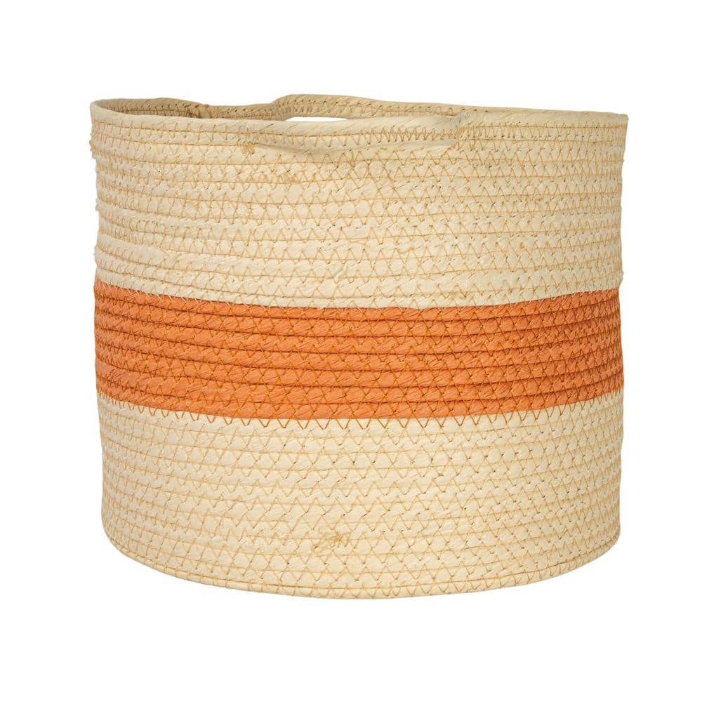 Natural and Terracotta Round Handwoven Paper Rope Storage Basket