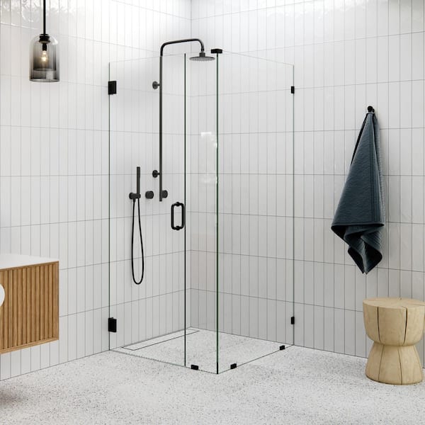 38 in. W x 38 in. D x 78 in. H Pivot Frameless Corner Shower Enclosure in Matte Black Finish with Clear Glass