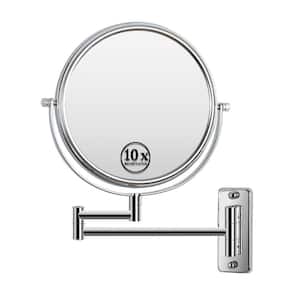 16.9 in. W x 11.9 in. H Small Round Frameless Wall Bathroom Vanity Mirror in Chrome with 10X Magnifying and Swing Arm