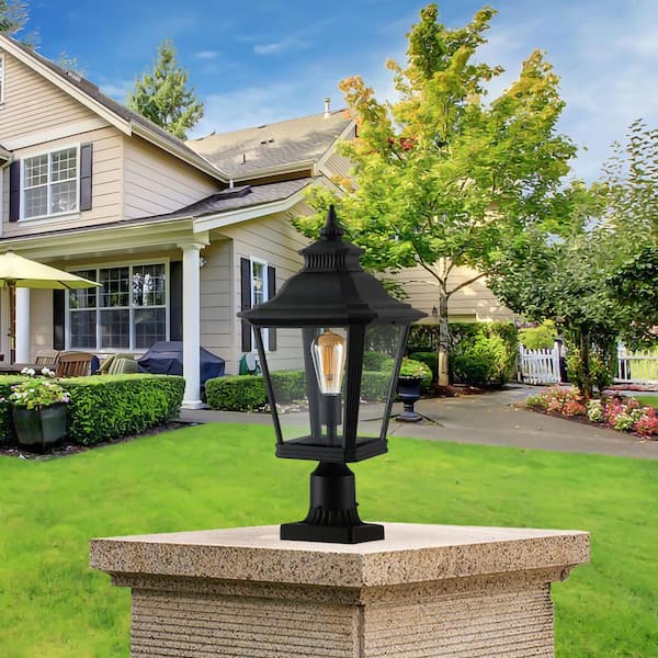 Light Pro 1-Light Black Aluminum Not Motion Sensing Hardwired Outdoor Waterproof Post Light Set with No Bulbs Included