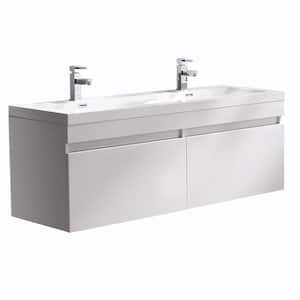 Largo 57 in. Double Vanity in White with Acrylic Vanity Top in White with White Basin