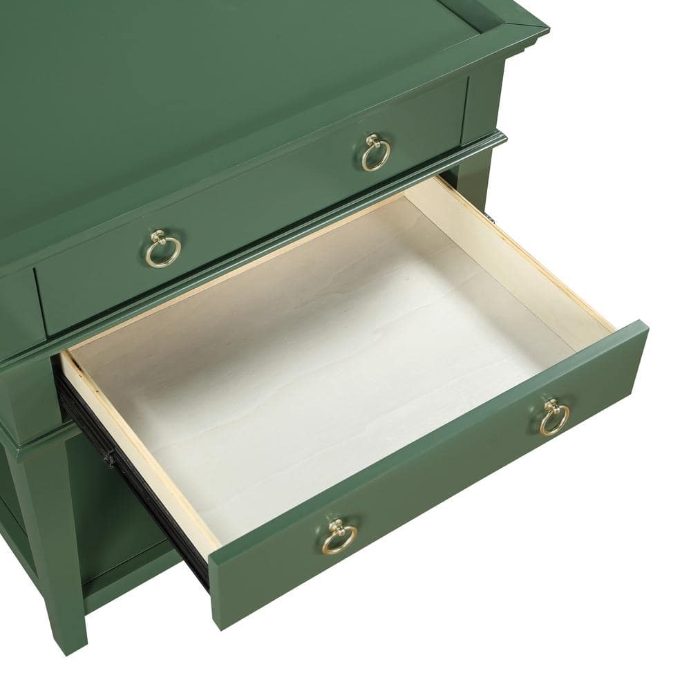 Clara Vintage Green Wood 2-Drawer Tray Top Nightstand