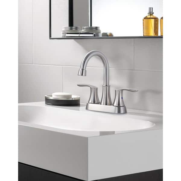 4 in. Centerset Double Handle High Arc Bathroom Faucet with Drain Kit Included in Brushed Nickel