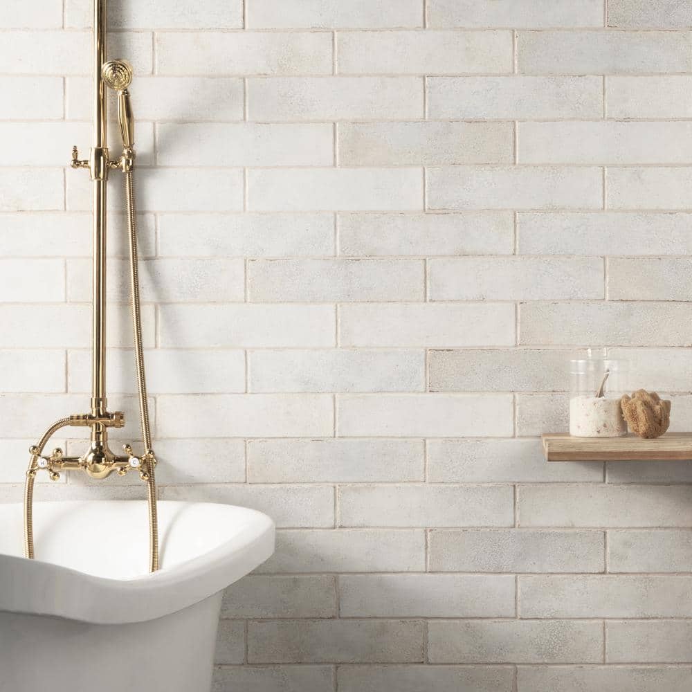Mandalay White Polished Ceramic Subway Wall Tile 11.81 x 2.95 in