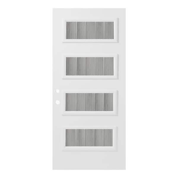 Stanley Doors 32 in. x 80 in. Lorraine Flutelite 4 Lite Painted White Right-Hand Inswing Steel Prehung Front Door