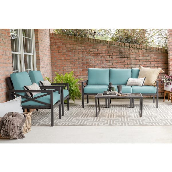 Leisure Made Blakely 6-Piece Aluminum Patio Conversation Set with Spa Blue Polyester Cushions