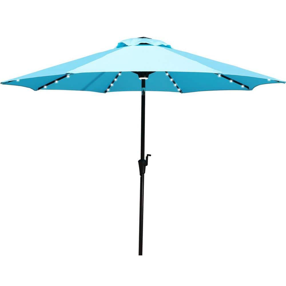 9 ft. Aluminum Market Outdoor Umbrella with Solar LED LED lights and Push Button Tilt Patio Umbrella in Blue price history on PriceWatchPro