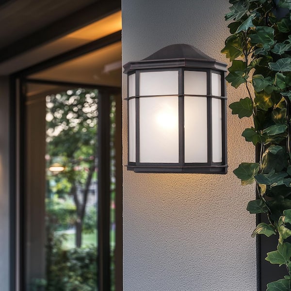 Bel Air Lighting Andrews 1-Light Rust Outdoor Pocket Wall Light Fixture with Frosted Acrylic Shade