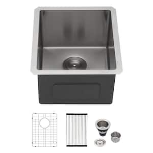 15 in. Undermount Single Bowl 16-Gauge Stainless Steel Kitchen Bar Sink RV Sink with Bottom Grid and Drain