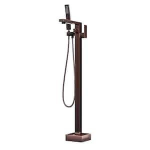 Modern Single-Handle Freestanding Tub Faucet with Hand Shower in Oil Rubbed Bronze