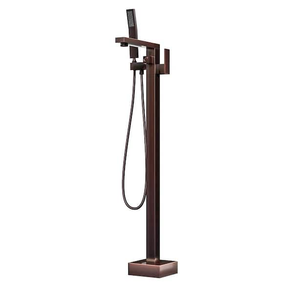 Modern Single-Handle Freestanding Tub Faucet with Hand Shower in Oil Rubbed Bronze