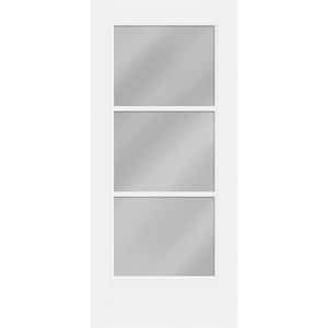 Legacy 32 in. x 80 in. Universal Handing Icon 3-Lite Modern Clear Glass Primed Fiberglass Front Door Slab