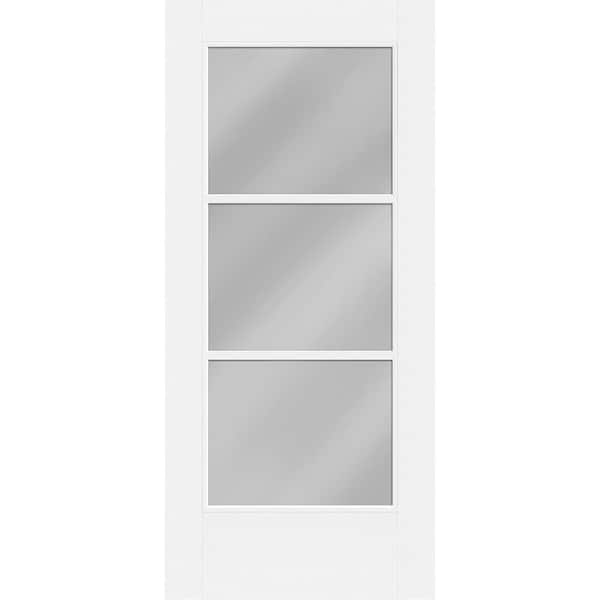 Steves & Sons Legacy 32 in. x 80 in. Universal Handing Icon 3-Lite Modern Clear Glass Primed Fiberglass Front Door Slab