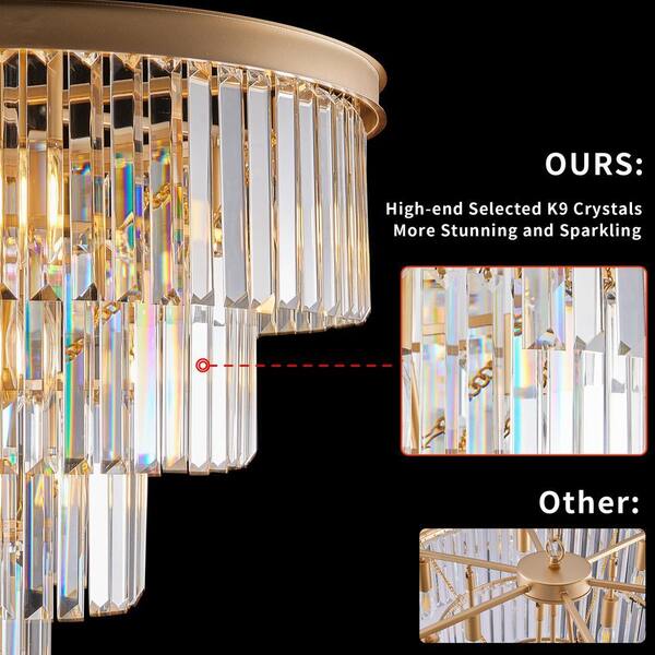 Logmey 12-Light Gold Crystal Chandelier 4-Tier Chandelier For