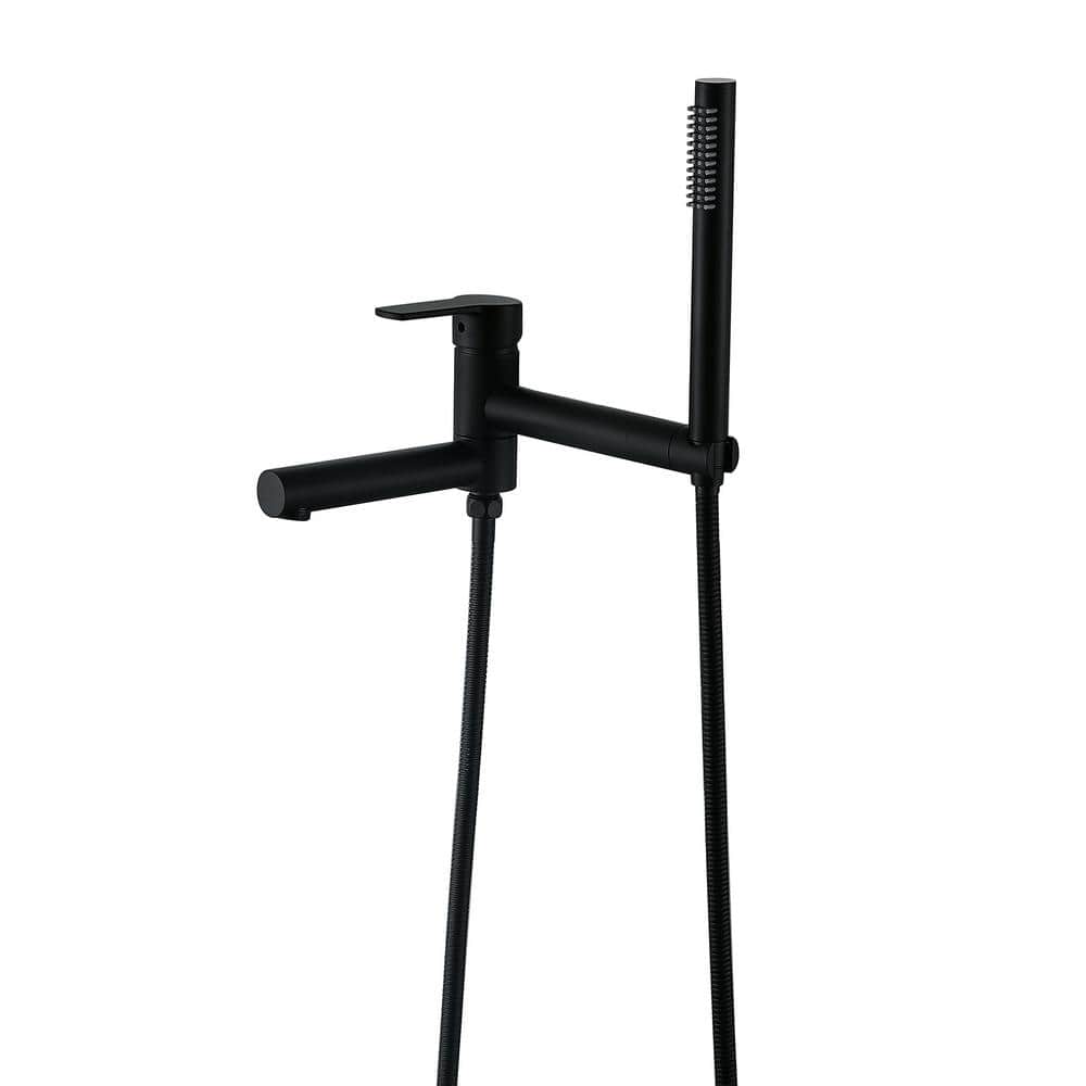 Single-Handle Wall Mount Roman Tub Faucet with Hand Shower in Matte Black