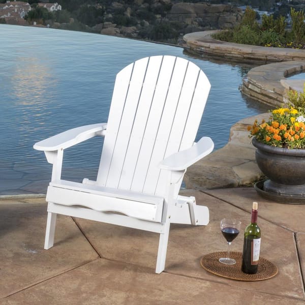 Noble House Hanlee White Folding Wood Outdoor Patio Adirondack Chair
