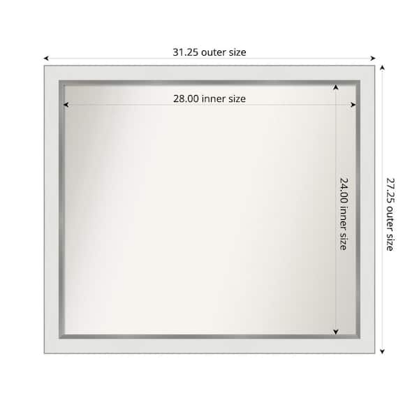 Amanti Art Medium Rectangle Satin White Silver Casual Mirror (27 in. H x 31 in. W)