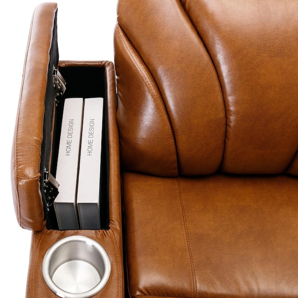 Light Brown Faux Leather Recliner with USB Charging, Audio, Hidden Arm  Storage, Cup Holder, 135° Tilt, Theater Seating LL-SG000800AAS - The Home  Depot