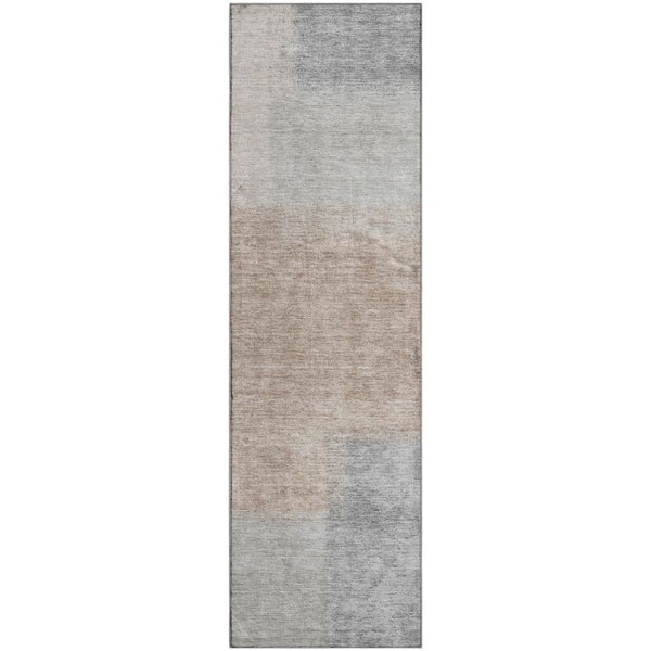 Mayfield Premium Machine Washable Abstract AMF2341 Taupe 2 ft. x 7 ft. Runner Rug