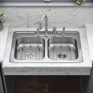 Stainless Steel 33 in. Double Bowl Drop-In Kitchen Sink with additional accessories
