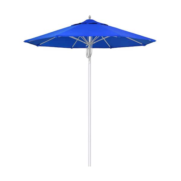 California Umbrella 7.5 ft. Silver Aluminum Commercial Market Patio Umbrella Fiberglass Ribs and Pulley Lift in Pacific Blue Sunbrella