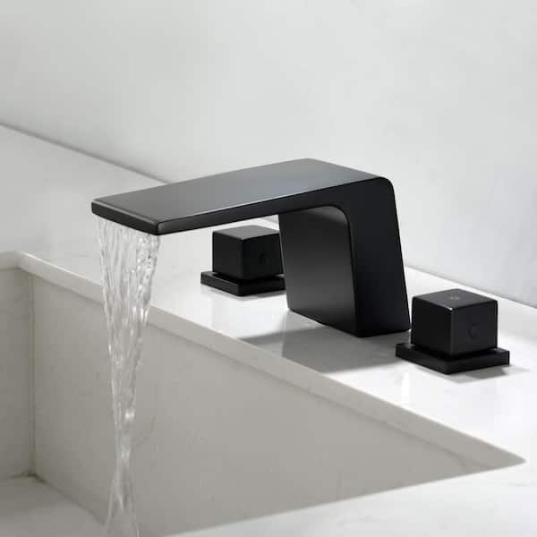 Pome 8 in. Widespread 3-Hole 2-Handle Low-Arc Bathroom Faucet in Spot Defense Matte Black