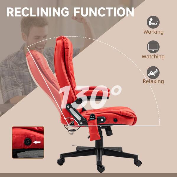 Leather High Back Ergonomic Executive Chair in Red with Arms
