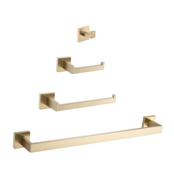 Aoibox 24 in. Wall Mounted Bath Hardware Set with 2 Towel Bars, Hook, Toilet Paper Holder in Brushed Gold (4-Pieces)
